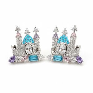 CZ COLORFUL SILVER CASTLE EARRINGS